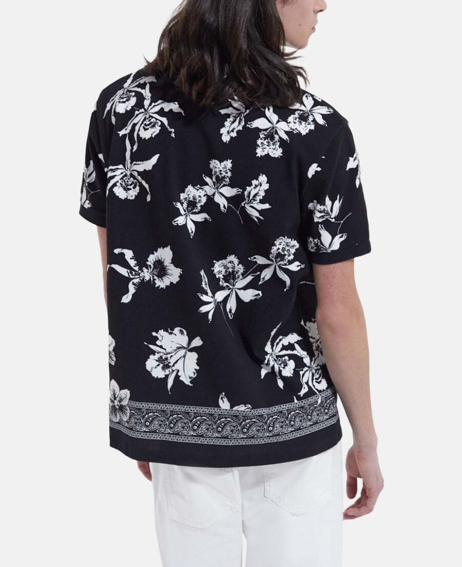 The Kooples H BLACK-ECRU casual black and white polo with floral print