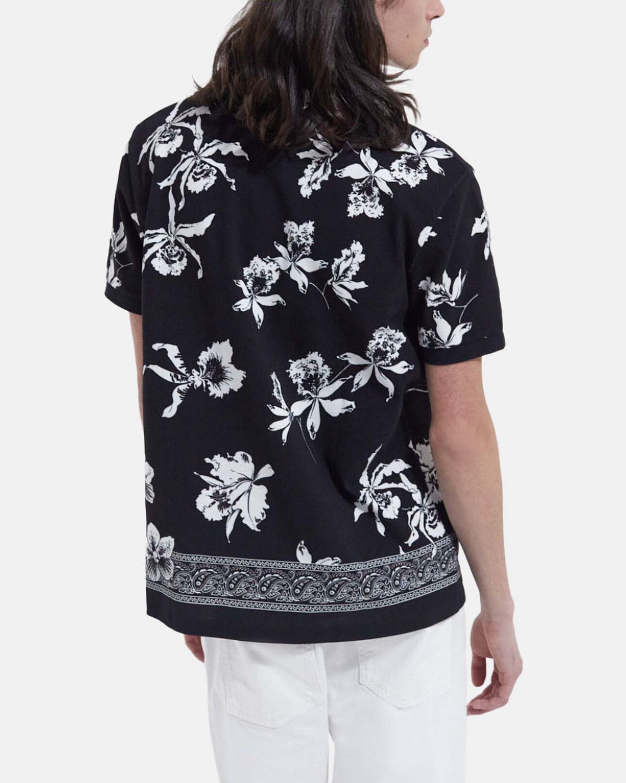 The Kooples MEN BLACK-ECRU casual black and white polo with floral print
