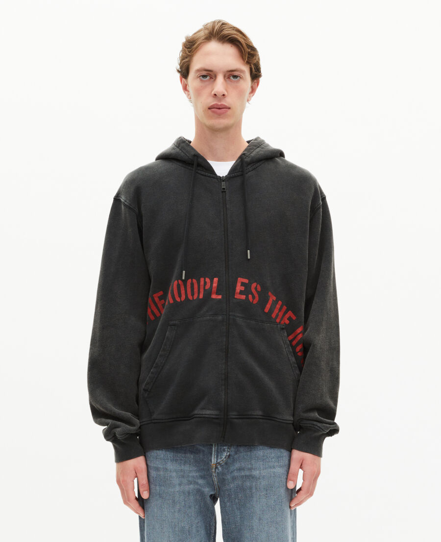 The Kooples HERREN BLACK WASHED sweatshirt mit rei&szlig;verschluss und siebdruck schwarz