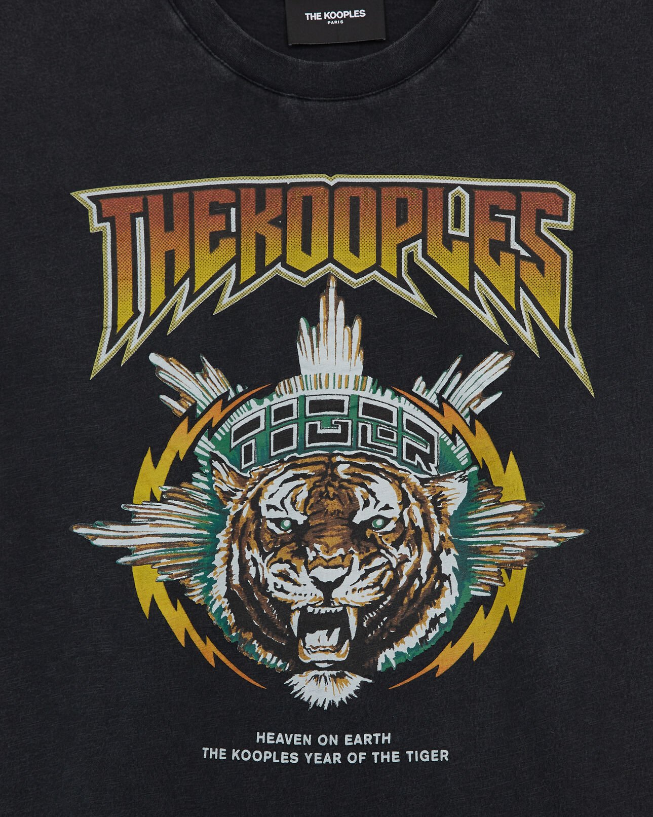 The Kooples DAMEN BLACK WASHED rockiges t-shirt aus baumwolle mit tiger
