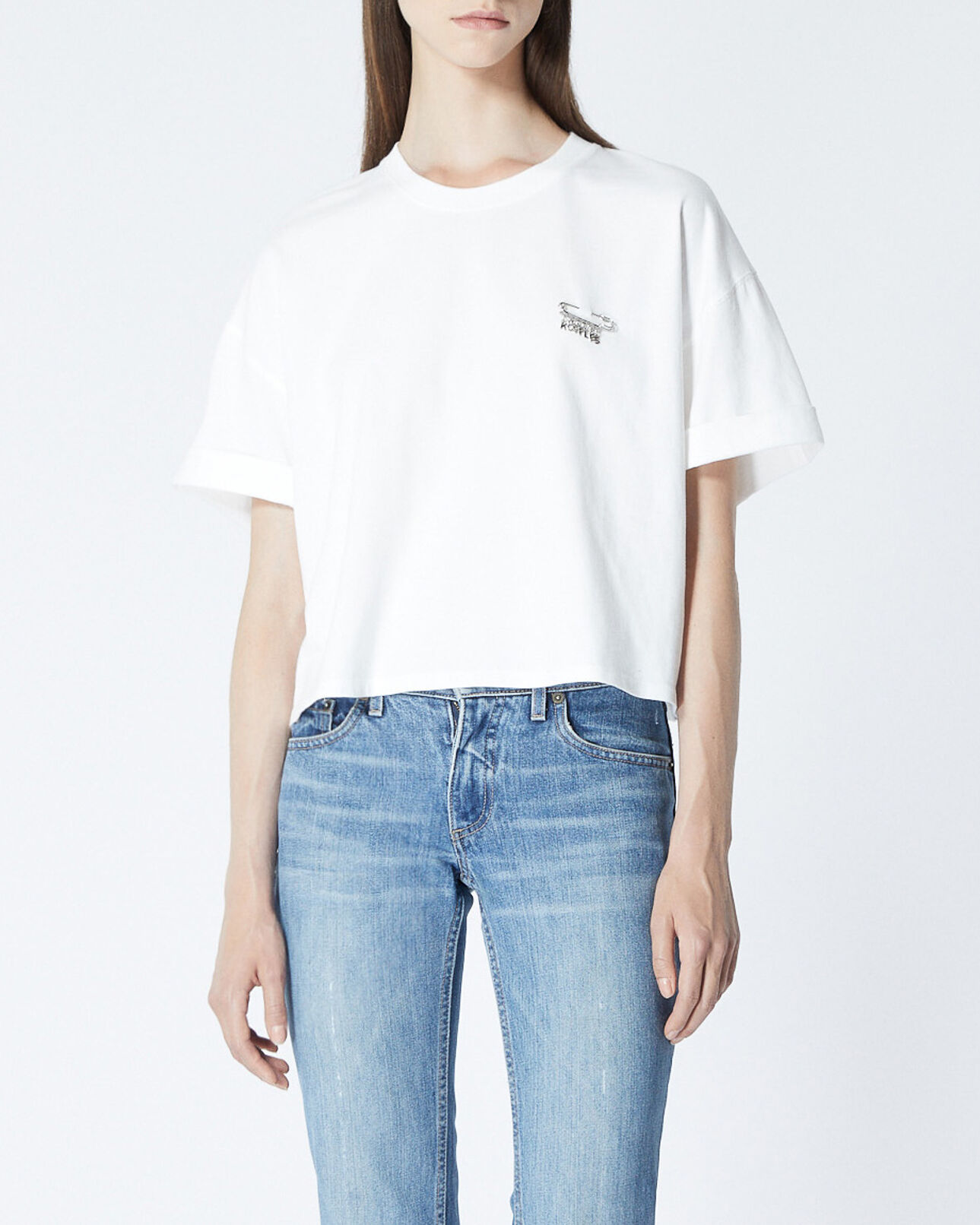 The Kooples FEMME ECRU t-shirt coton écru détail épingle