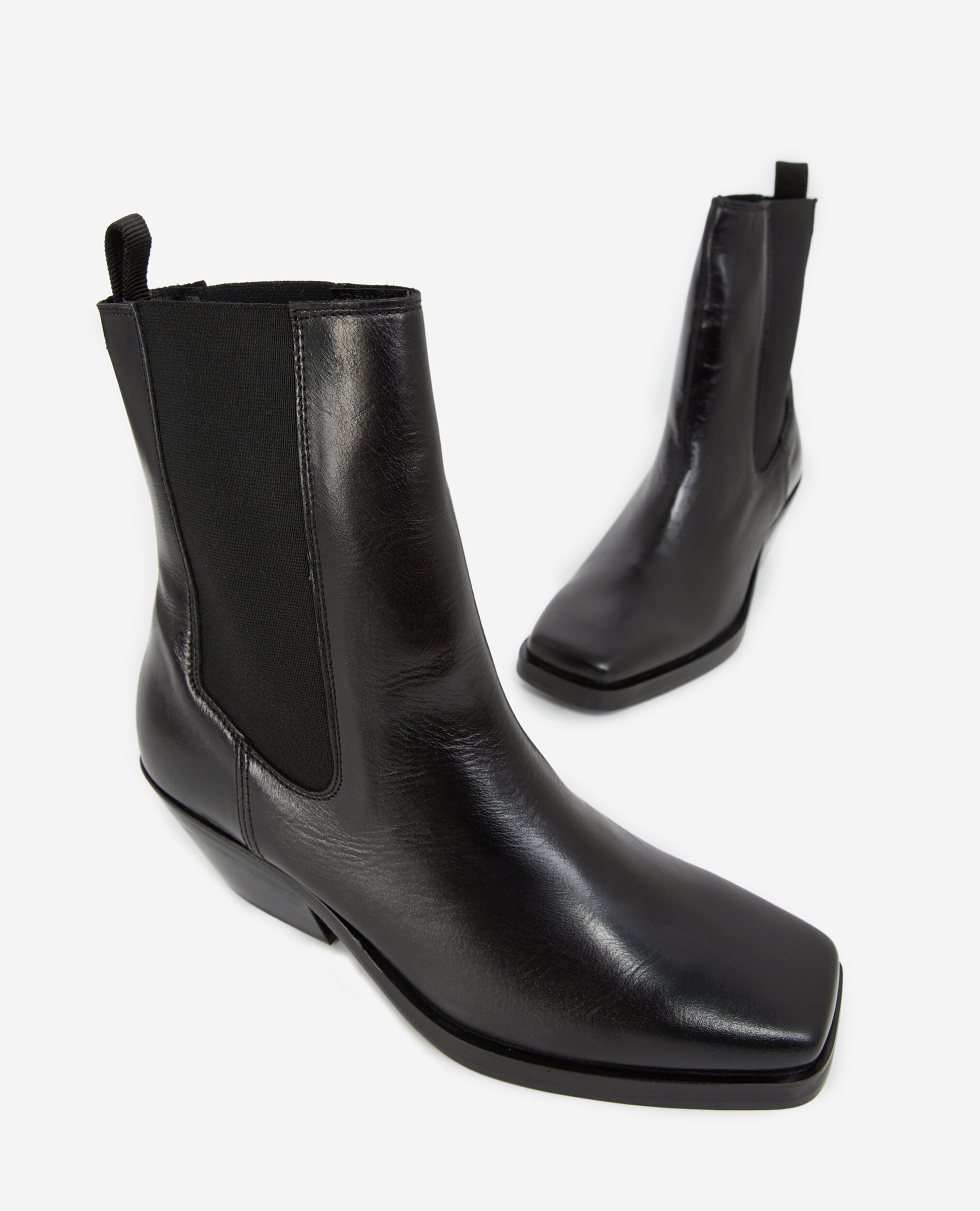 Black leather ankle boots with flat sole, BLACK, hi-res image number null