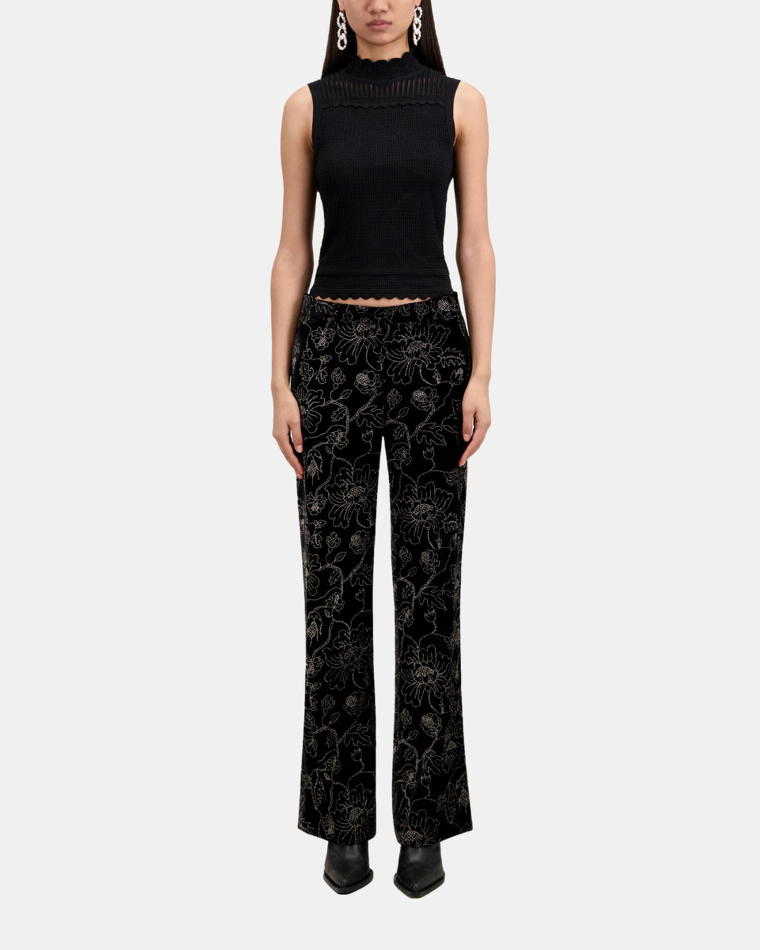 Black velvet suit trousers, BLACK, hi-res image number null