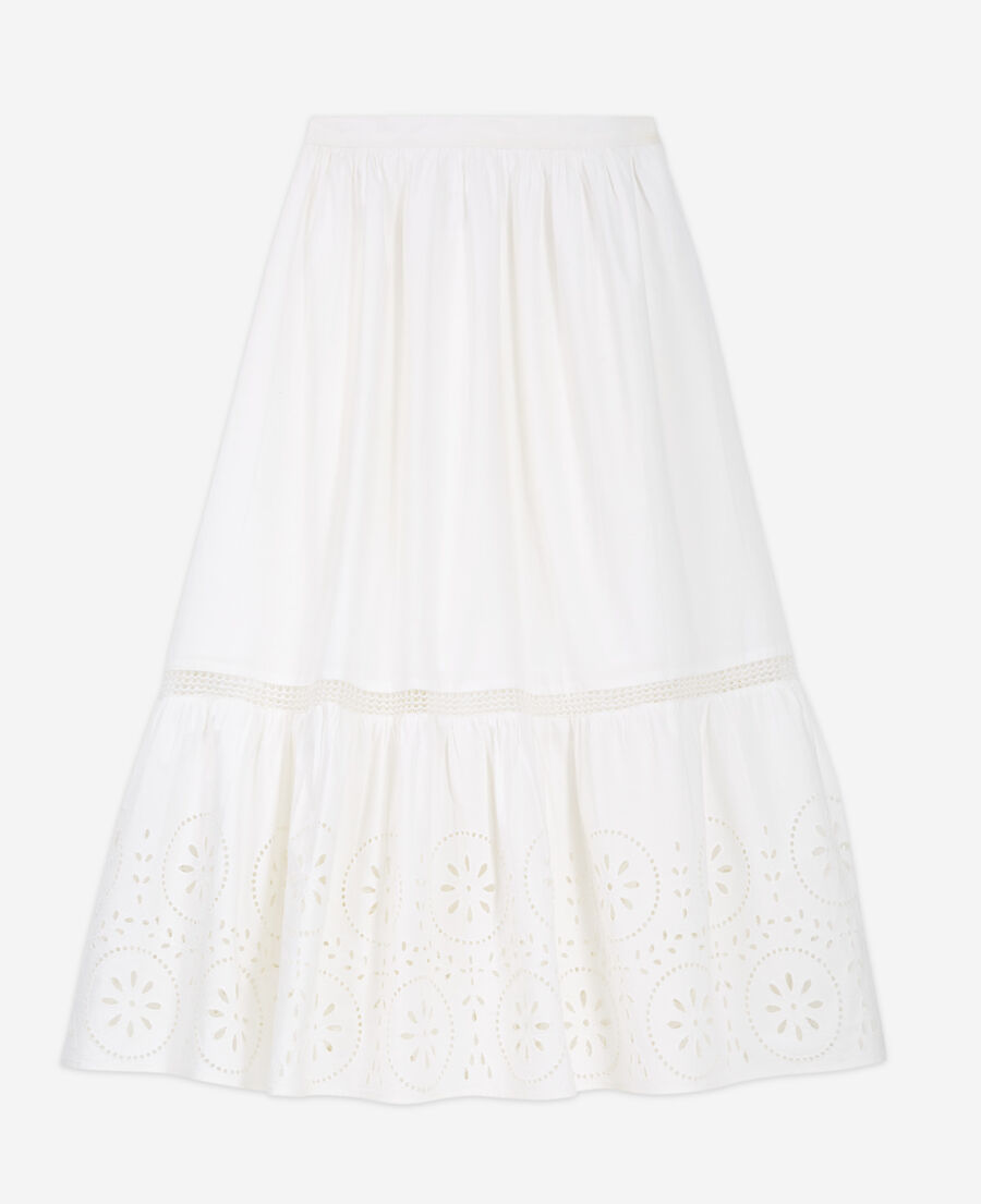 long openwork white lace skirt