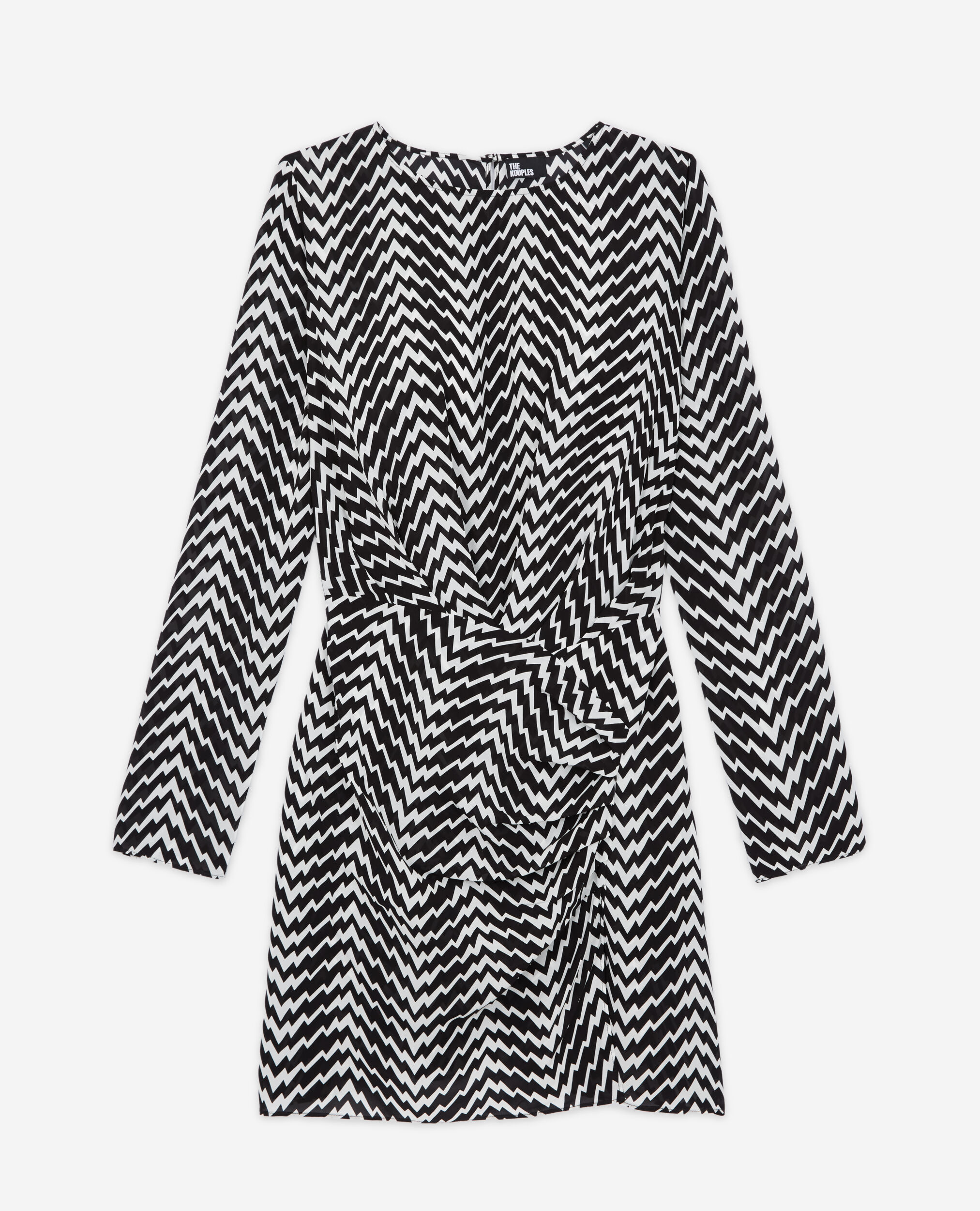 Short black printed dress, BLACK WHITE, hi-res image number null