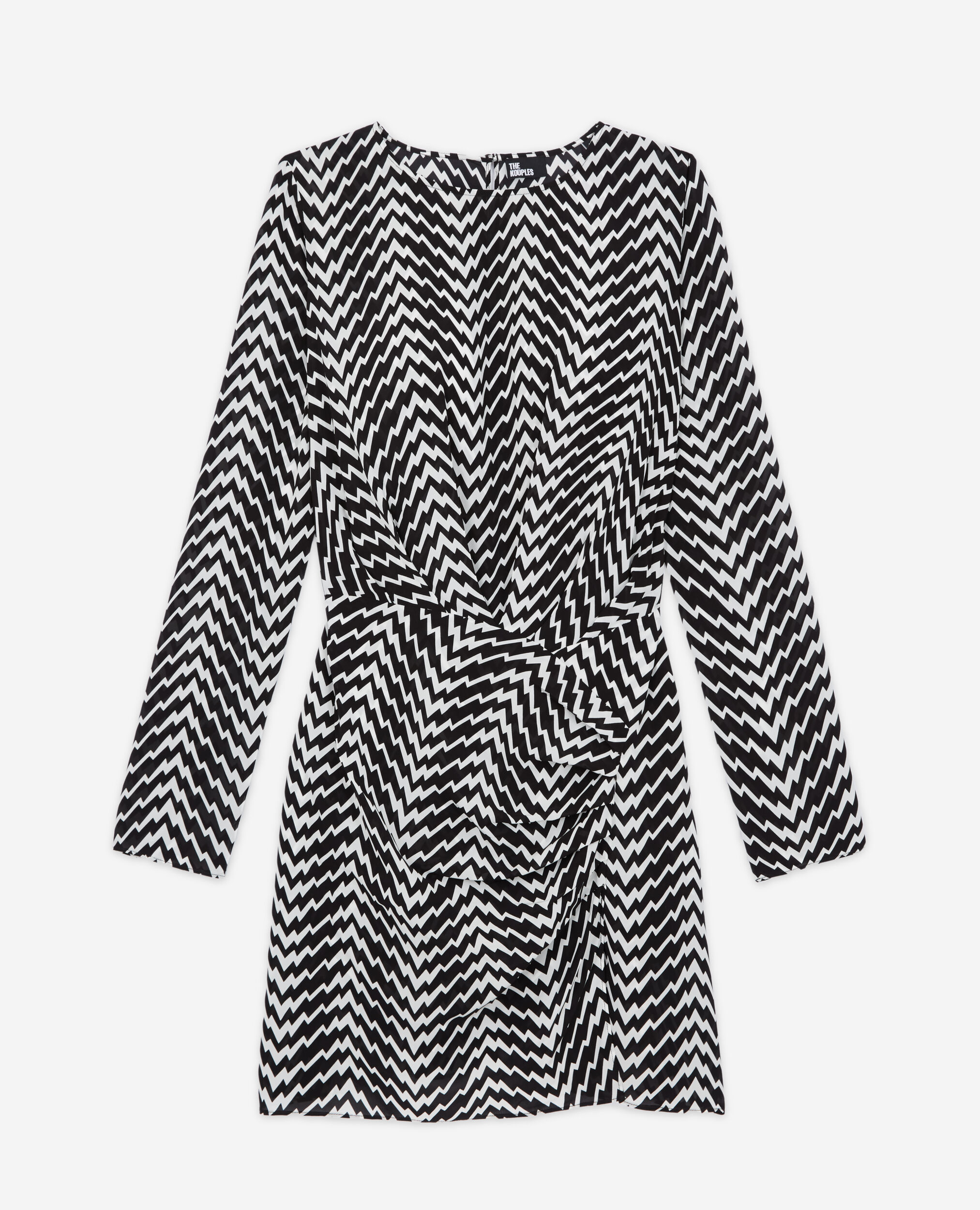 Short black printed dress, BLACK WHITE, hi-res image number null