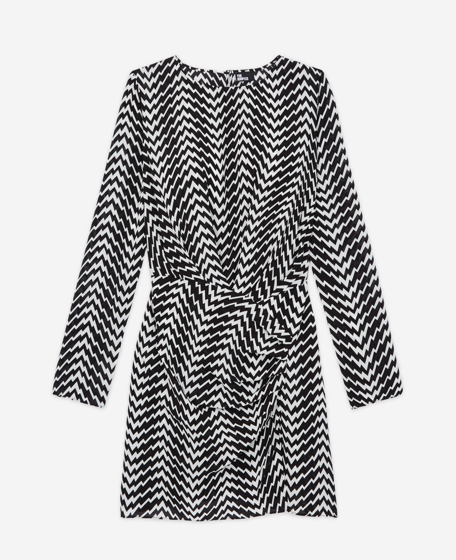 robe courte imprimée zigzag noire et blanche