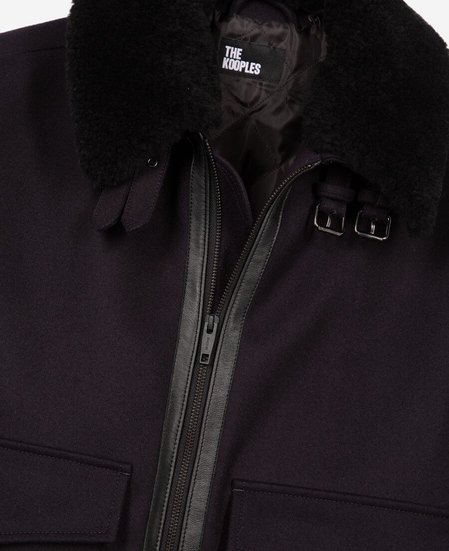 The Kooples MEN NAVY navy wool jacket with sherpa collar