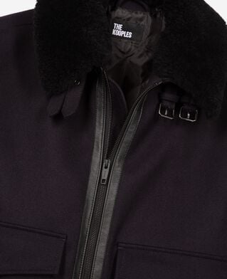 The Kooples MEN NAVY navy wool jacket with sherpa collar