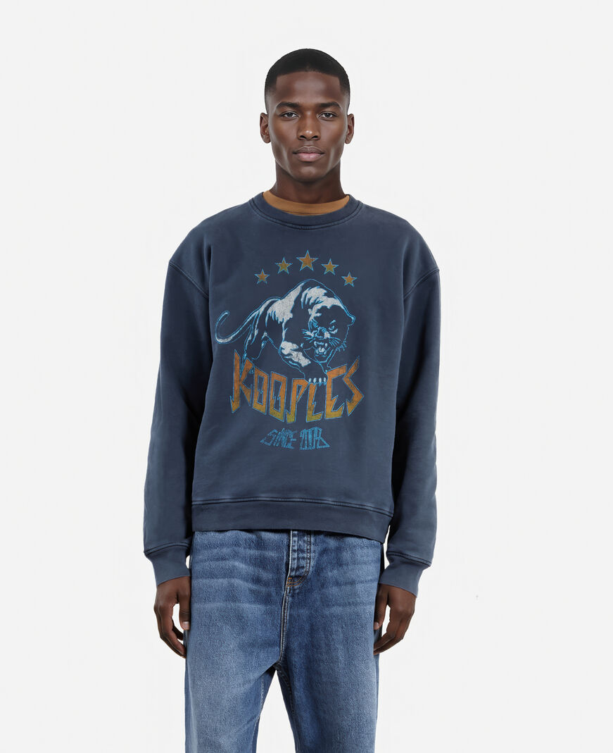 The Kooples MEN WASHED NAVY sweatshirt with navy blue logo screen print