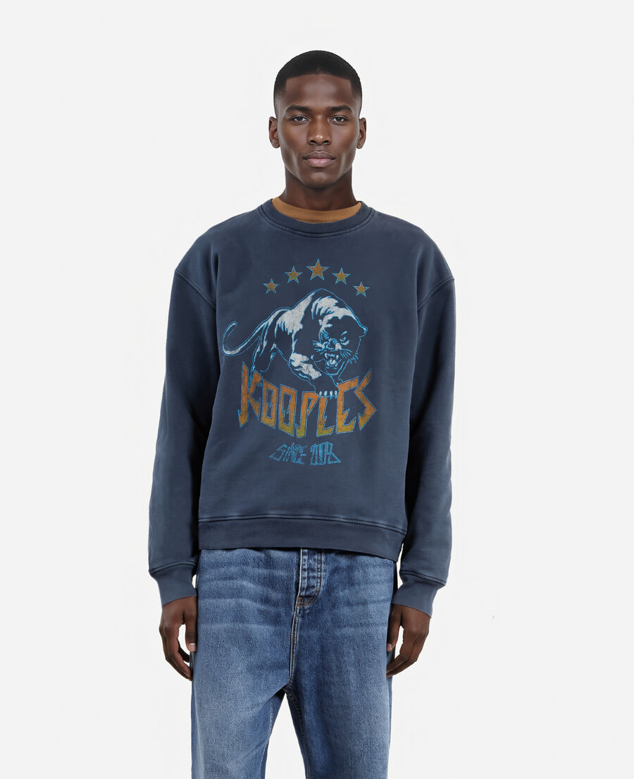 The Kooples MEN WASHED NAVY sweatshirt with navy blue logo screen print