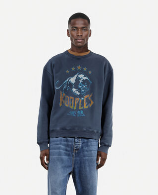 The Kooples MEN WASHED NAVY sweatshirt with navy blue logo screen print