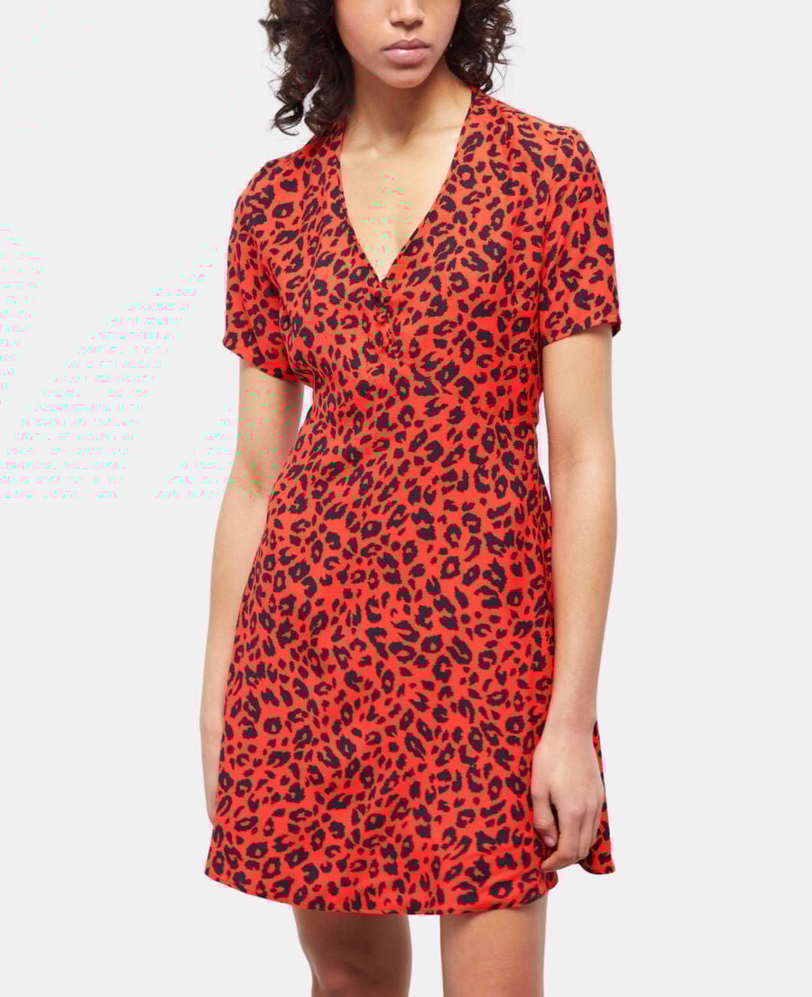 The Kooples FEMME ORANGE - BLACK robe courte léopard orange