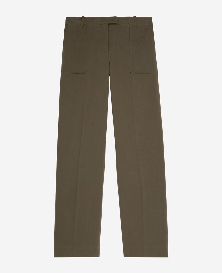The Kooples WOMEN KAKI khaki cotton wide leg pants