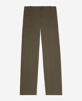 The Kooples WOMEN KAKI khaki cotton wide leg pants