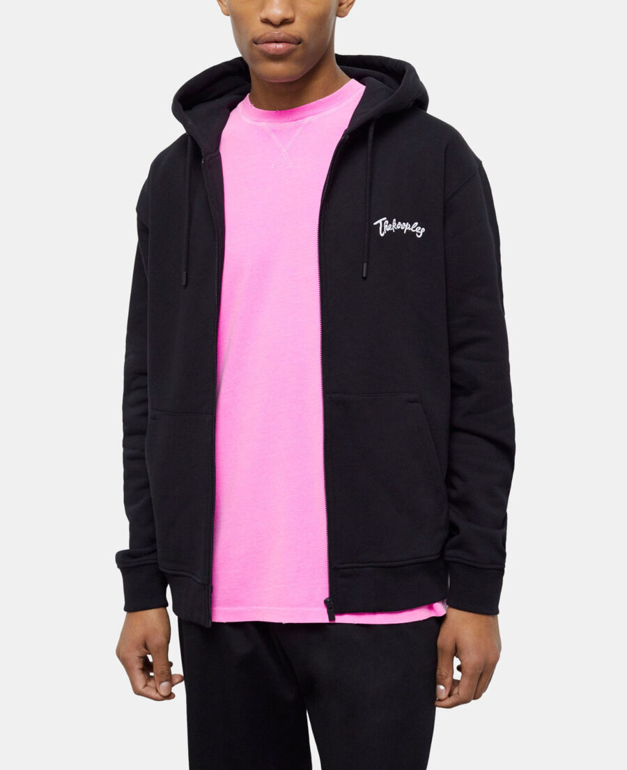 The Kooples H BLACK zipped black hooded sweatshirt with embroidery