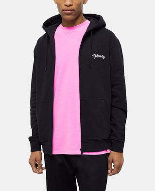 The Kooples H BLACK zipped black hooded sweatshirt with embroidery