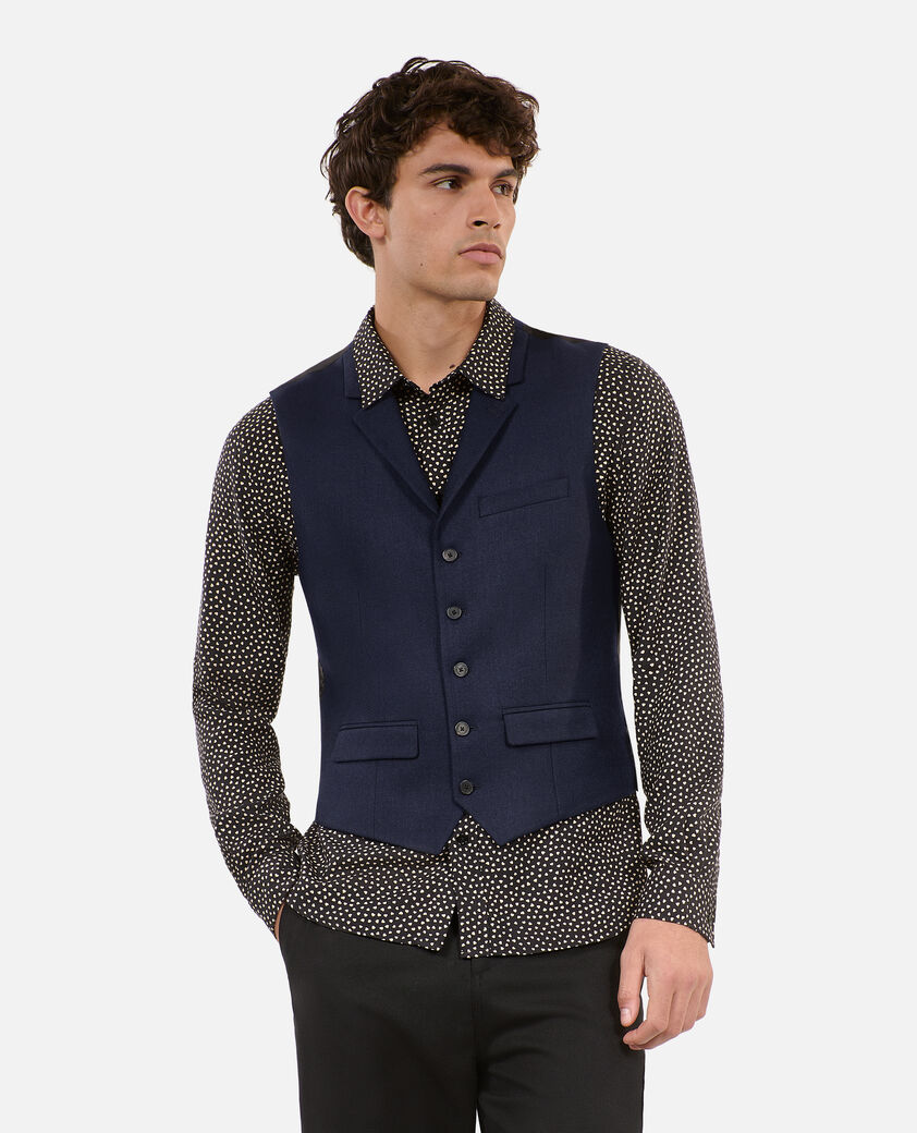 The Kooples HOMME DARK NAVY gilet en laine m&eacute;lang&eacute;e bleu marine