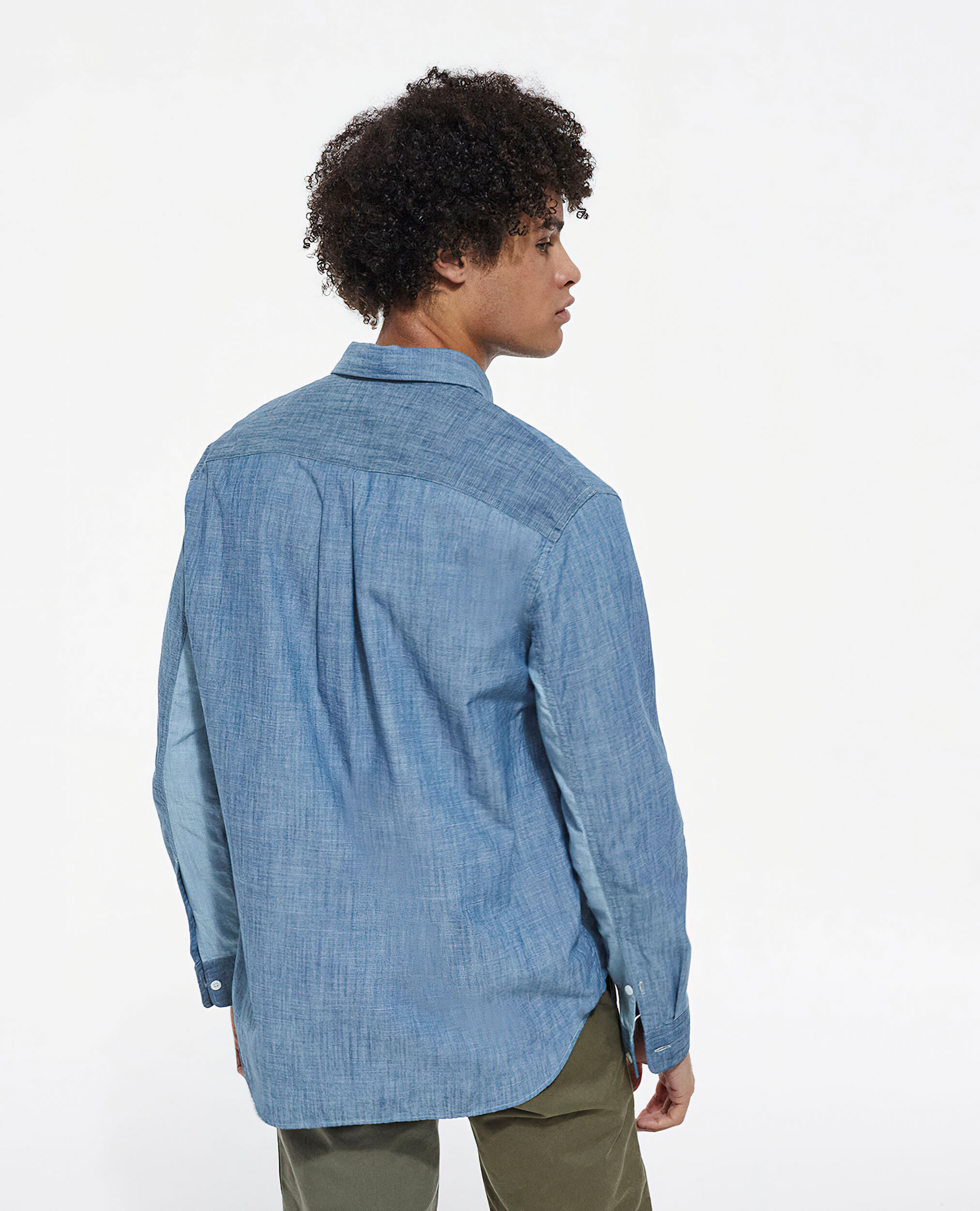 Blue classic collar denim shirt, CHAMBRAY BLUE, hi-res image number null