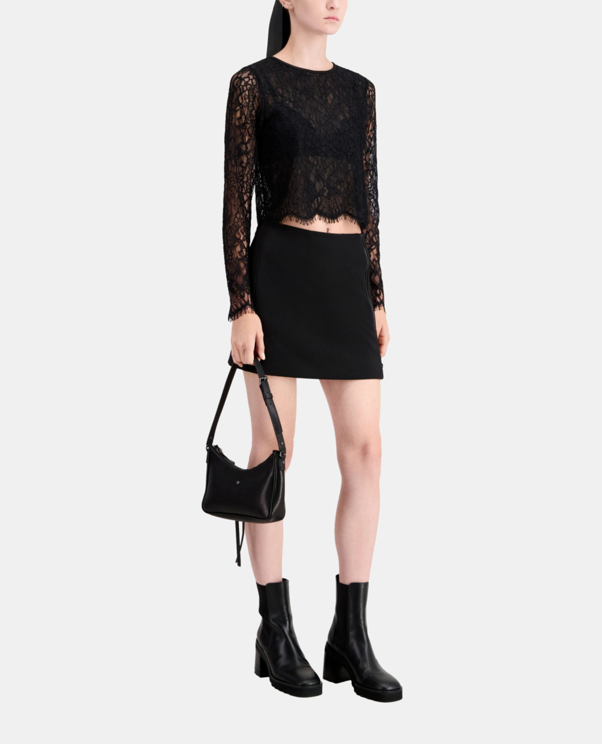 Short black lace top, BLACK, hi-res image number null