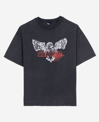 The Kooples MEN BLACK WASHED black screen-printed t-shirt