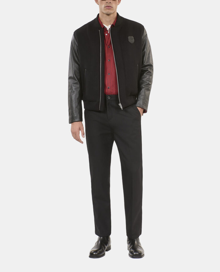 The Kooples HOMME BLACK blouson en laine double face et cuir noir