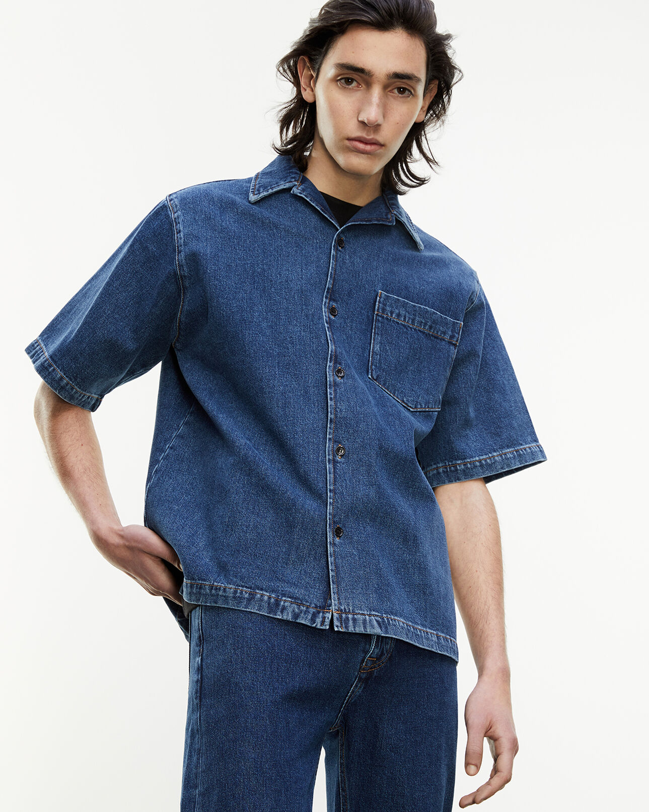 The Kooples MEN BLEU INDIGO blue denim shirt with pockets