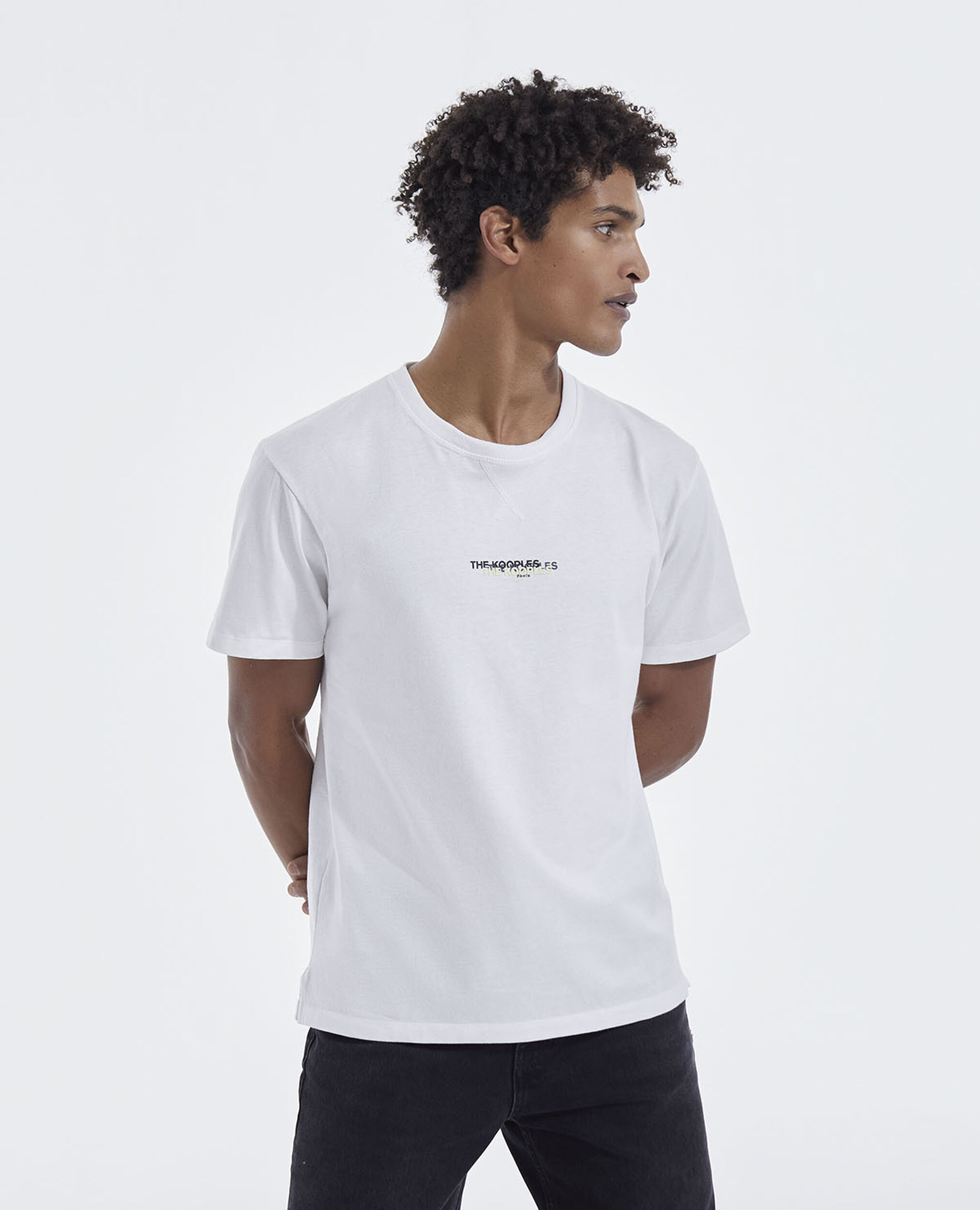 Camiseta blanca algodón triple logotipo, WHITE, hi-res image number null