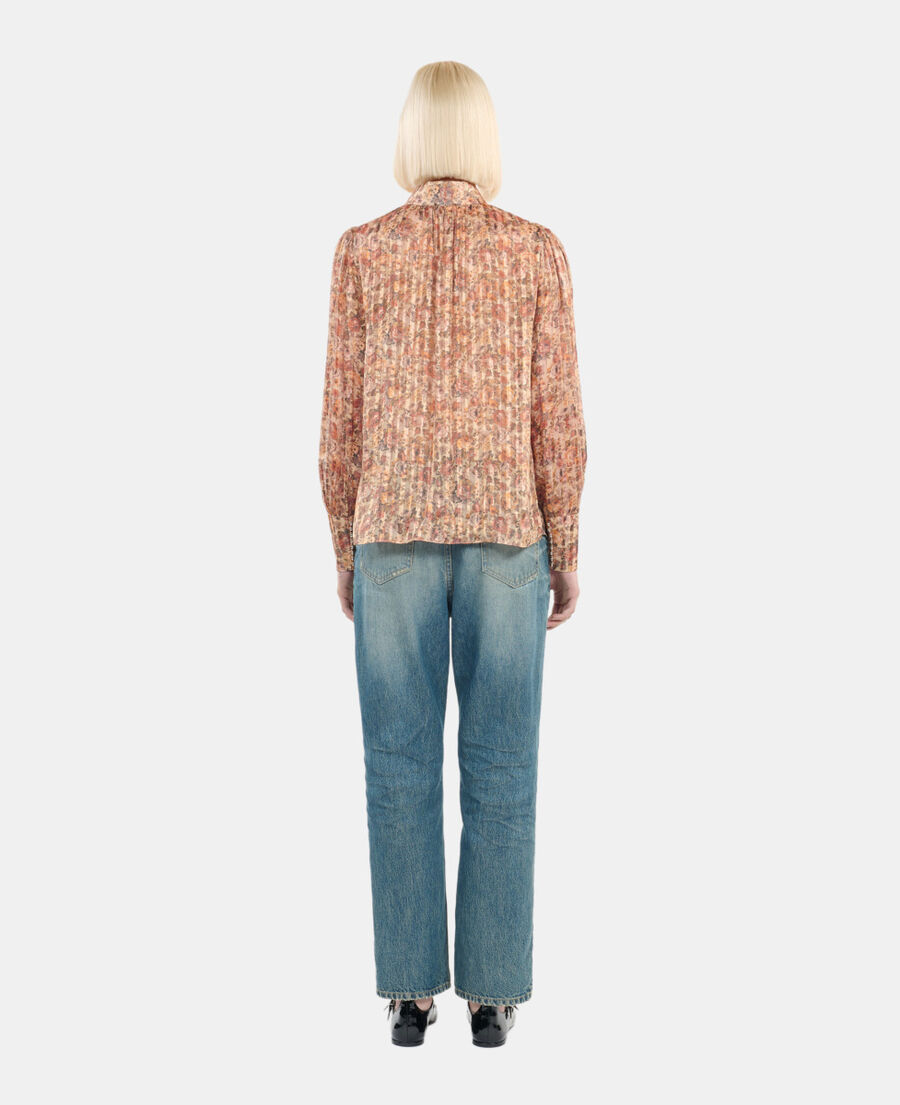 The Kooples F CAMEL / BROWN flower print silk top