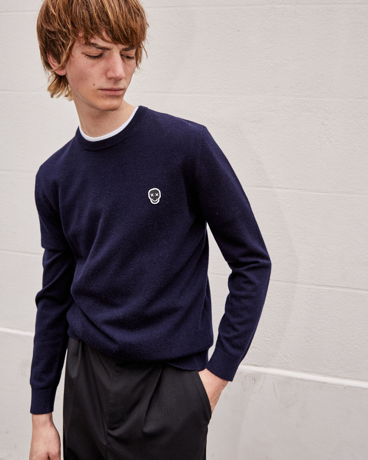 The Kooples HOMME DARK NAVY pull cachemire bleu col rond