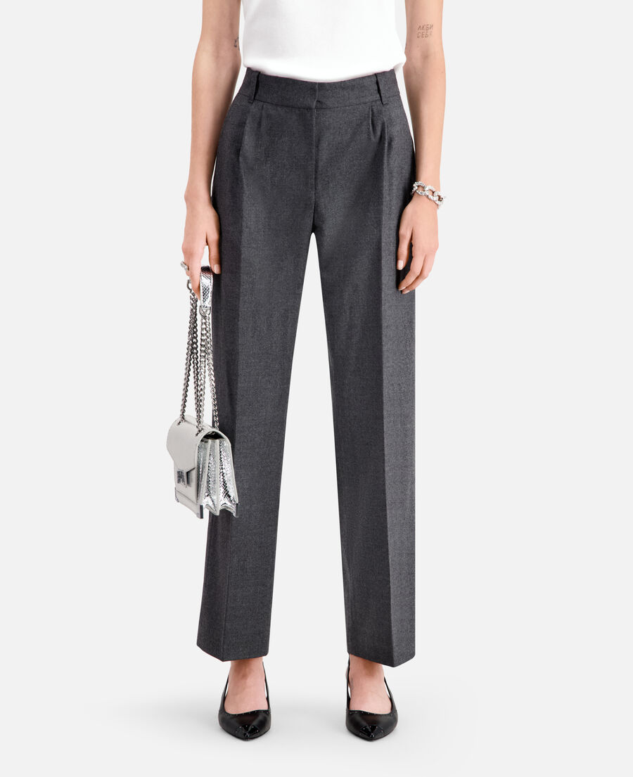 Grey flannel trousers with pleats | The Kooples - UK