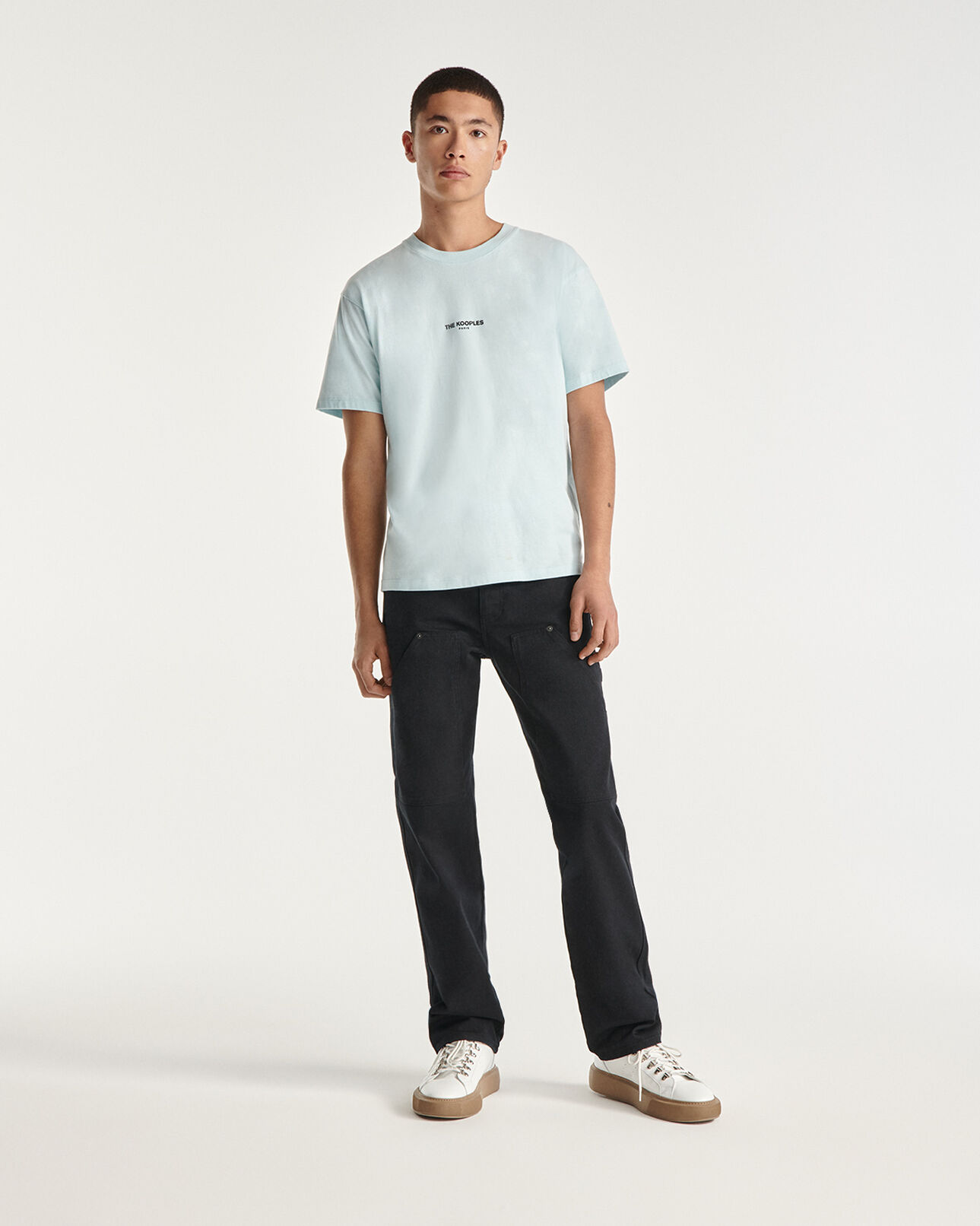The Kooples MEN SKY BLUE blue cotton t-shirt with breast logo