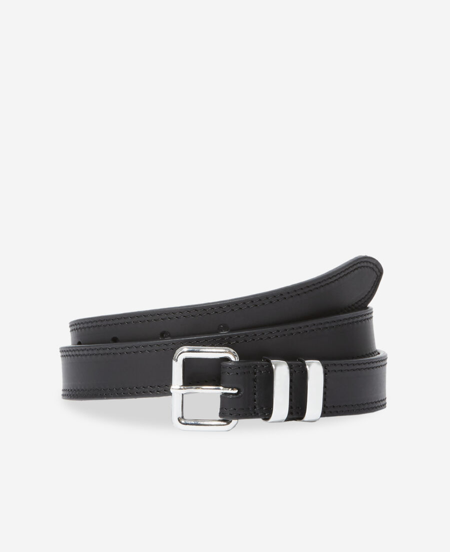 thin leather belt with single black buckle