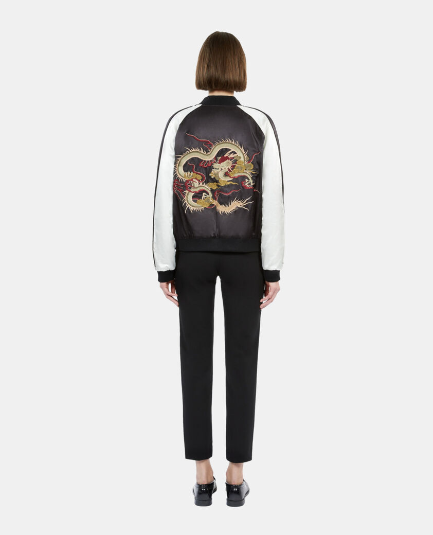 The Kooples WOMEN BLACK black and white satin jacket with dragon embroidery