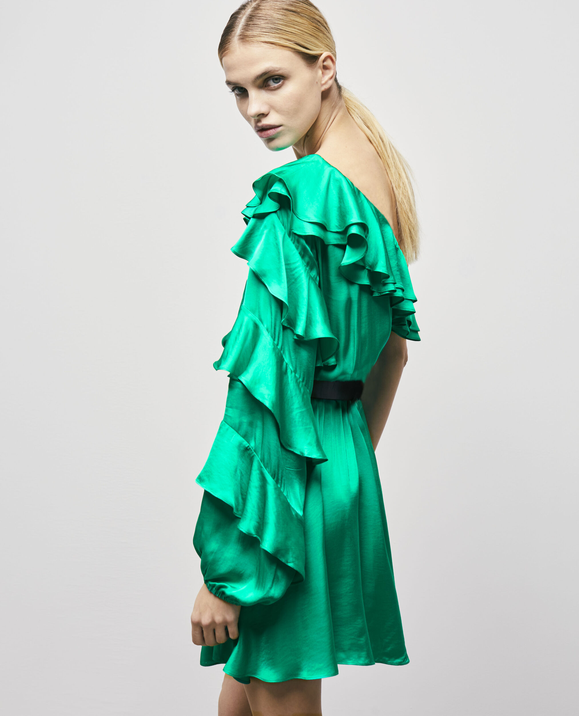 Short asymmetric green dress, GREEN, hi-res image number null