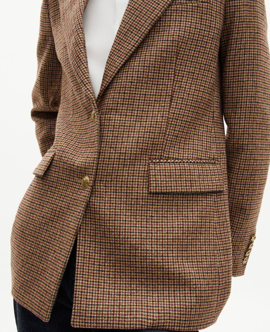The Kooples FEMME CAMEL MELANGE / BURGUNDY veste tailleur en pied de poule camel