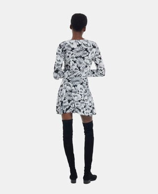 The Kooples WOMEN BLACK WHITE short floral silk dress