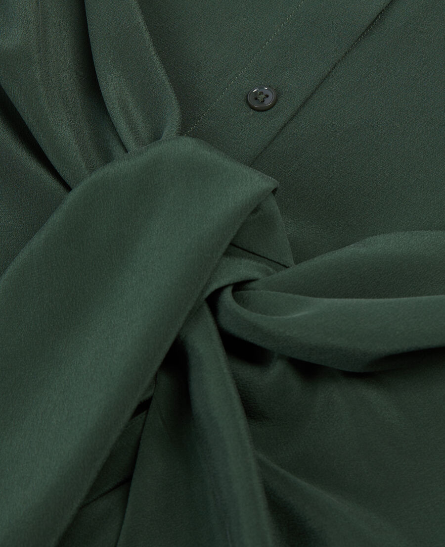robe chemise verte courte avec nœud
