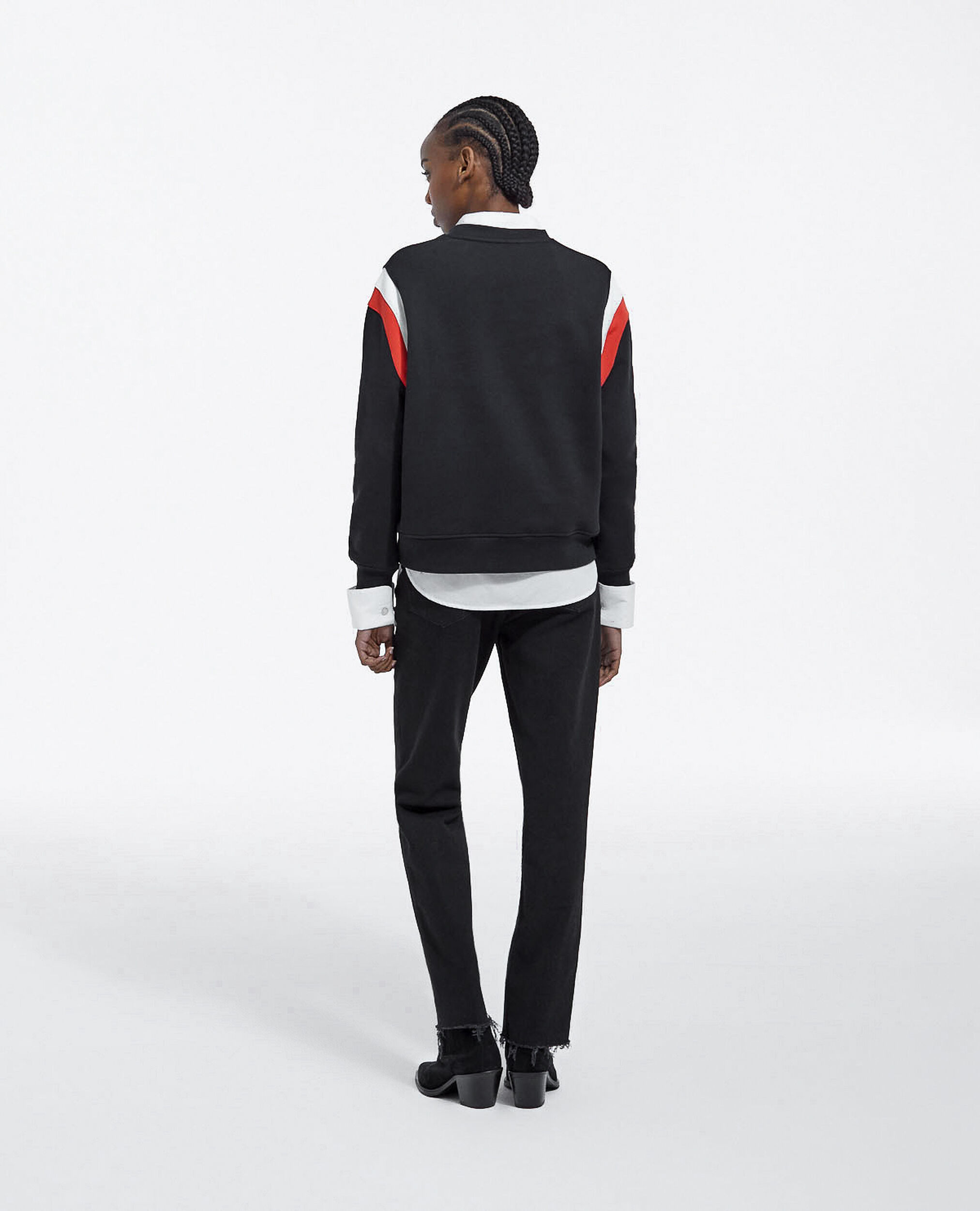 Sweatshirt noir bandes contrastées et logo, BLACK, hi-res image number null