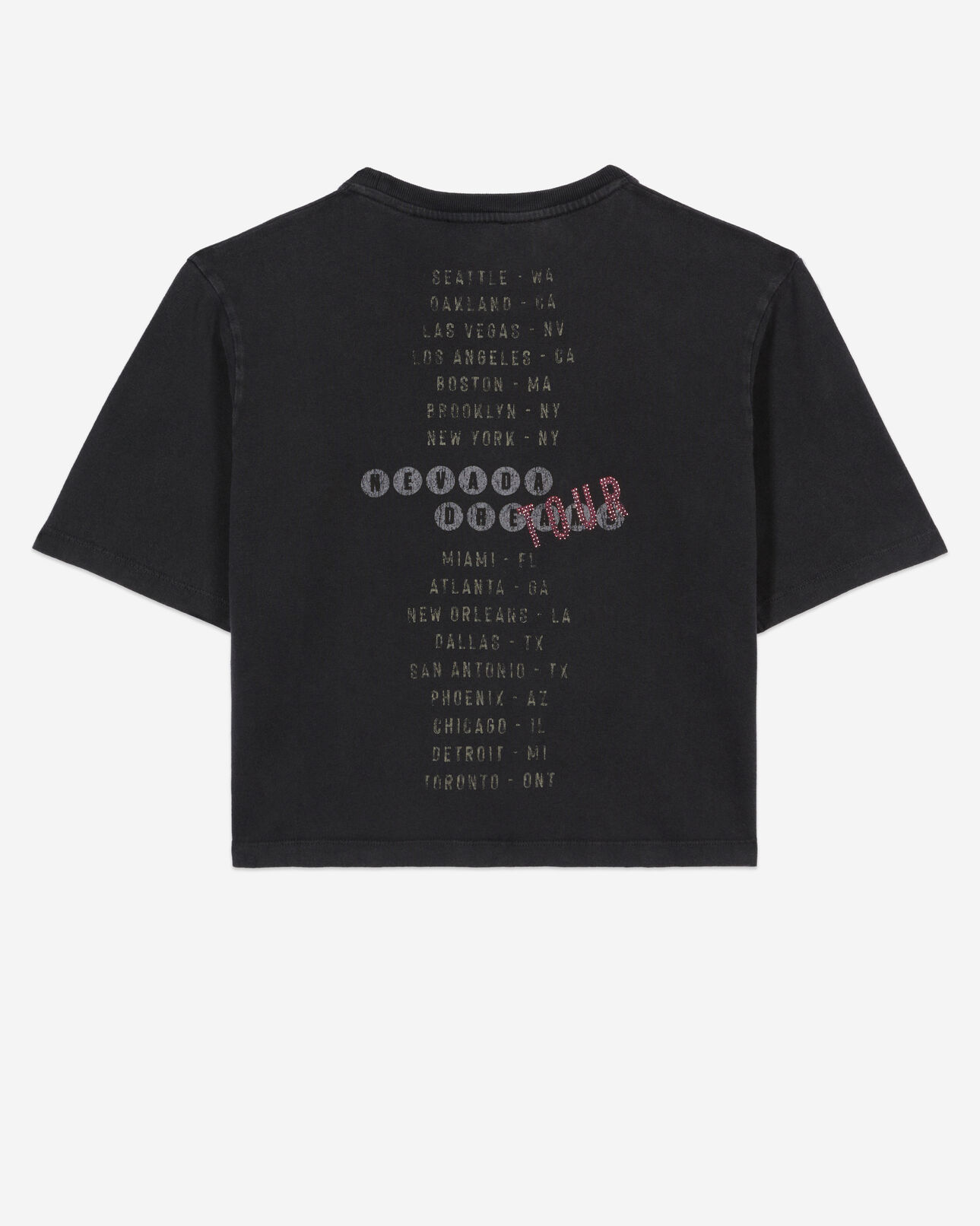 The Kooples WOMEN BLACK WASHED black t-shirt with nevada dreams serigraphy