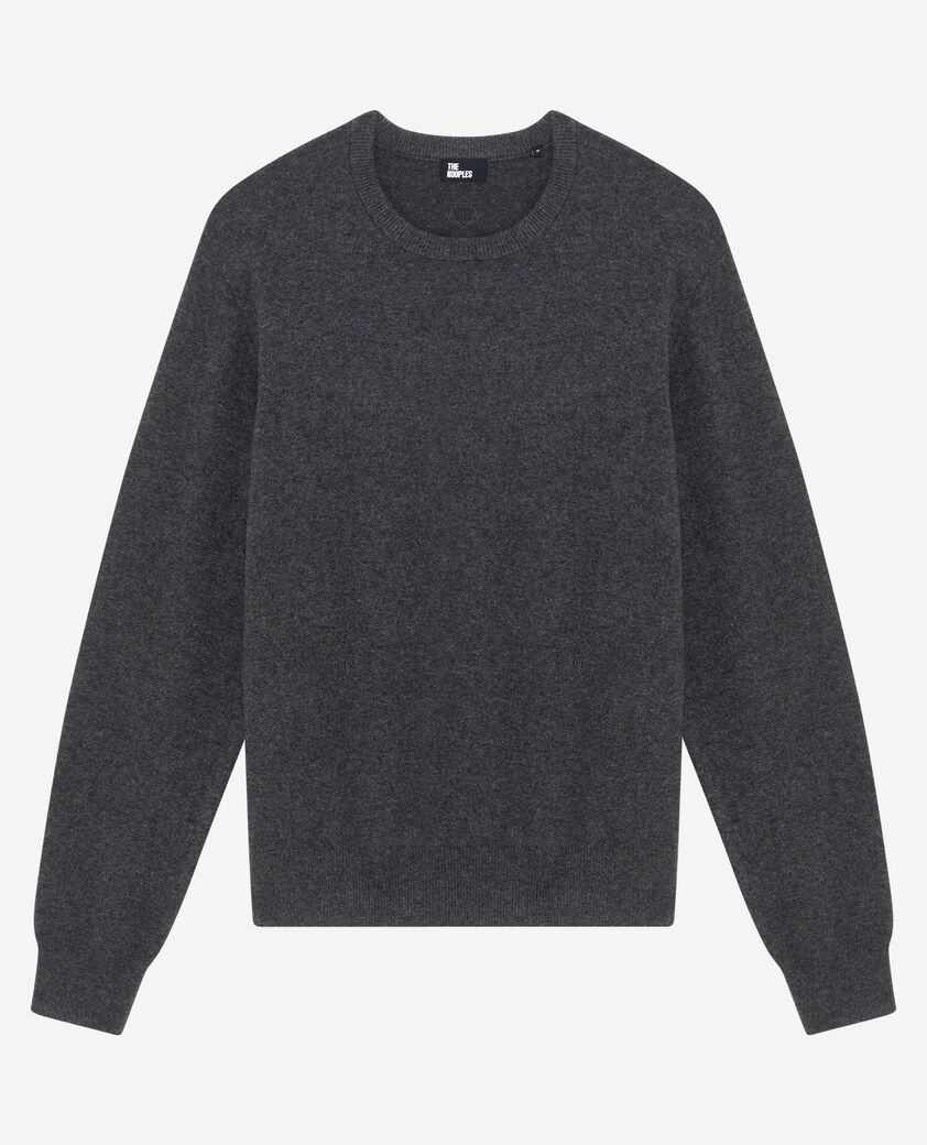 The Kooples HERREN DARK GREY MELANGE pullover mit rundhalsausschnitt aus grauem kaschmir