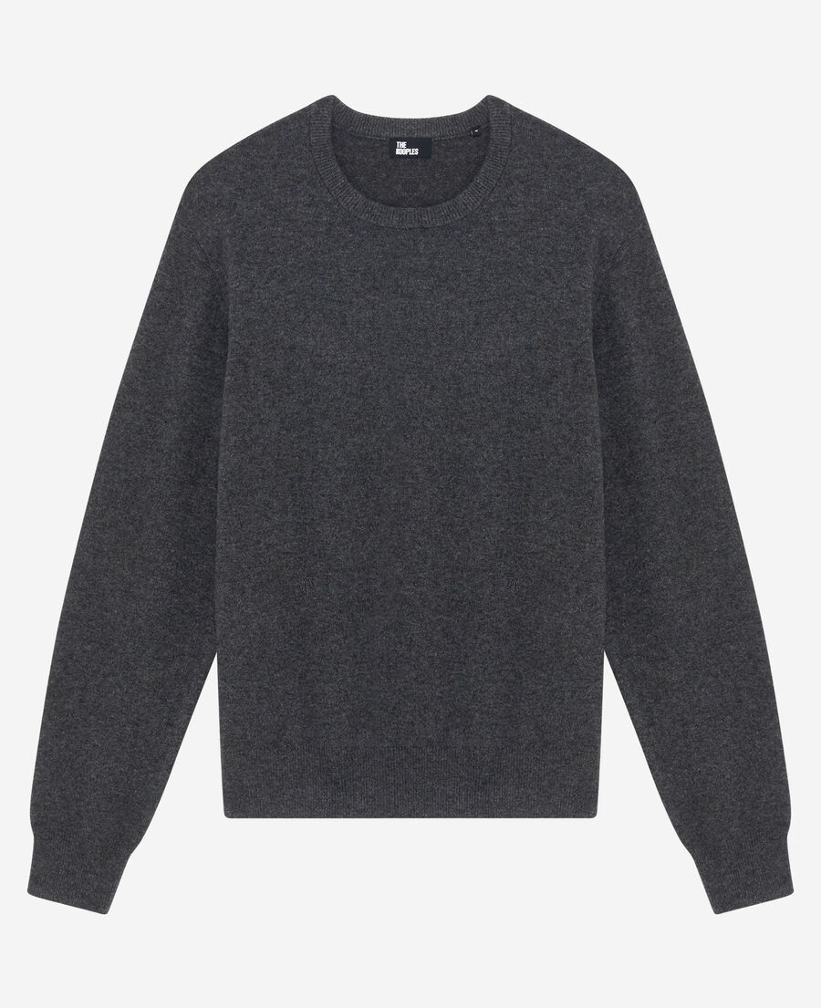 The Kooples HOMME DARK GREY MELANGE pull col rond en cachemire gris
