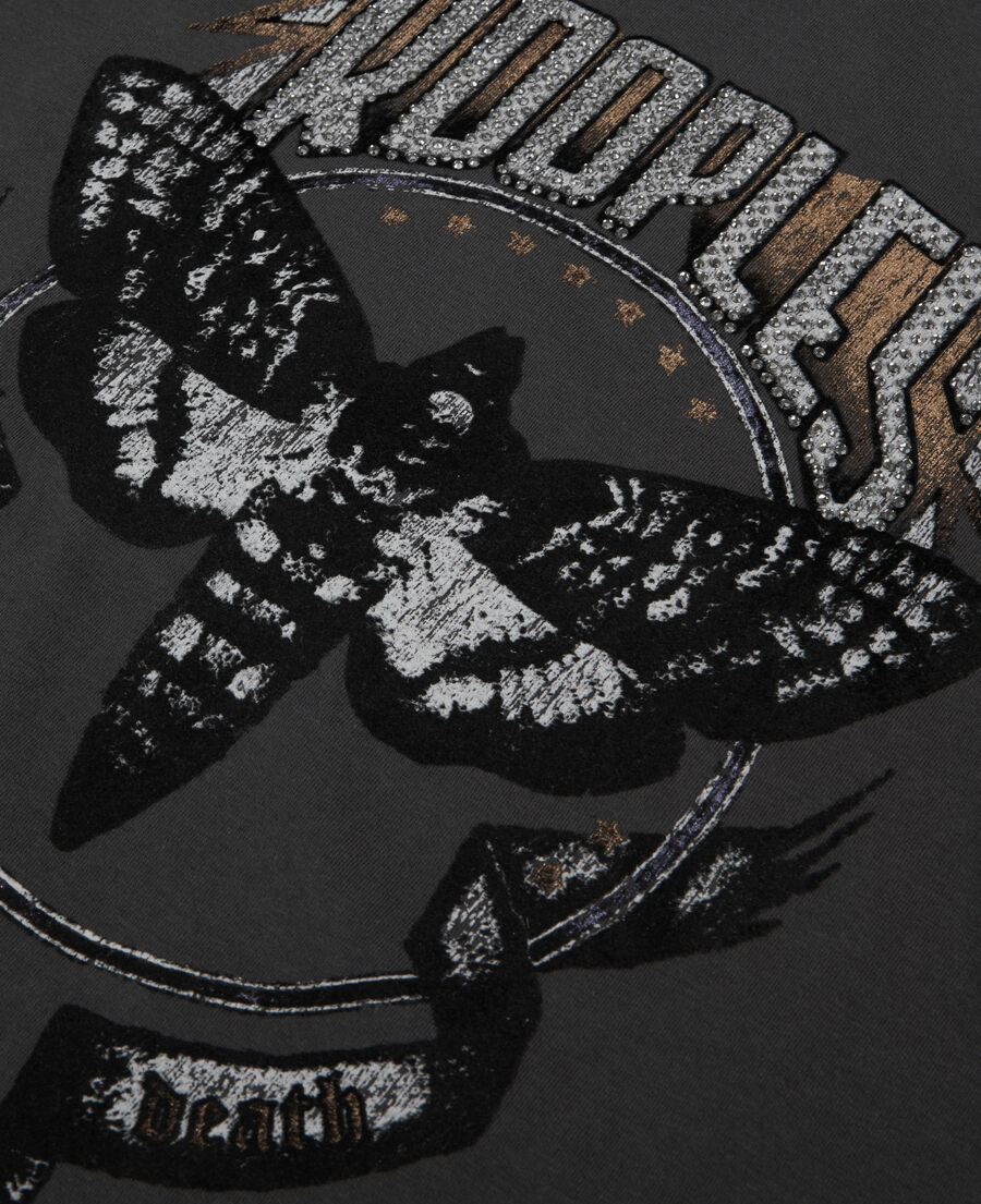 t-shirt femme gris carbone avec sérigraphie skull butterfly