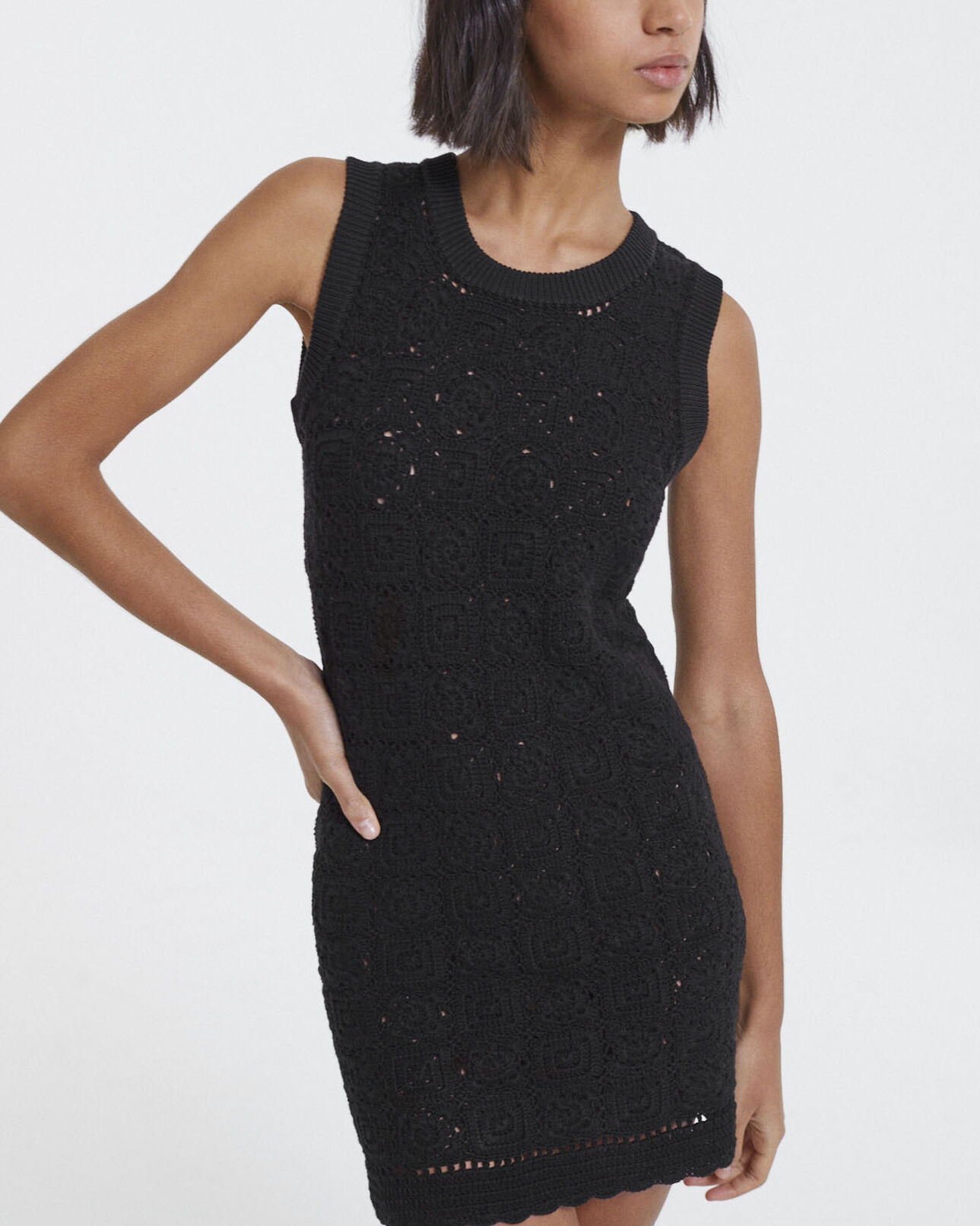 The Kooples FEMME BLACK robe noire coton courte sans manches