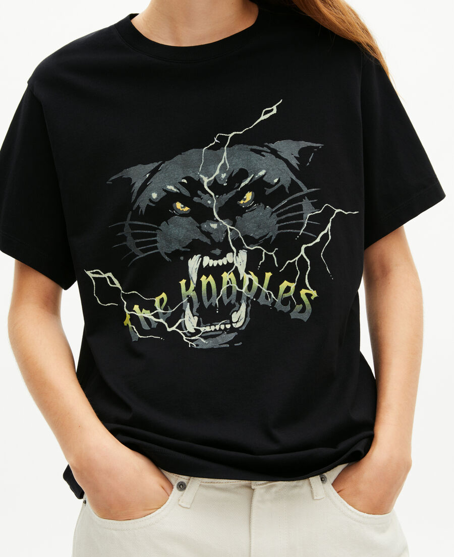 The Kooples WOMEN BLACK WASHED t-shirt with black rhinestone screen print
