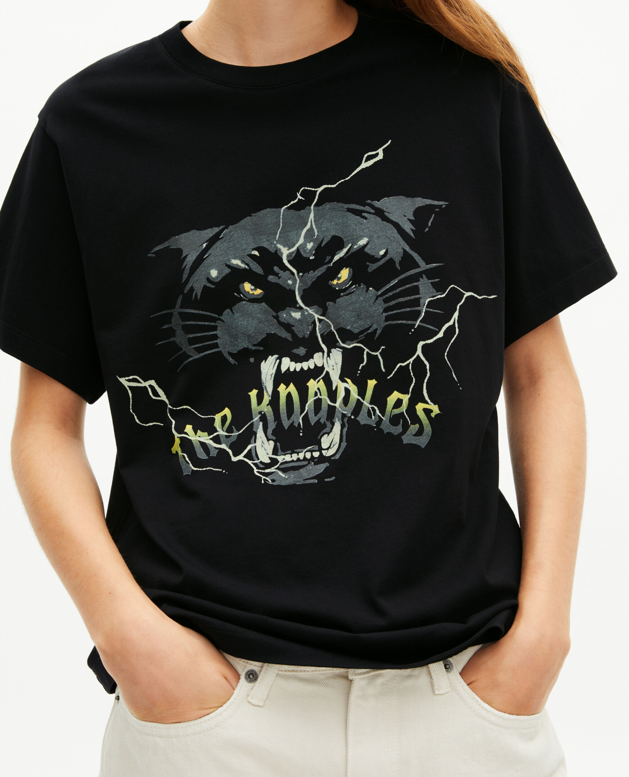 T-shirt with black rhinestone screen print, BLACK WASHED, hi-res image number null