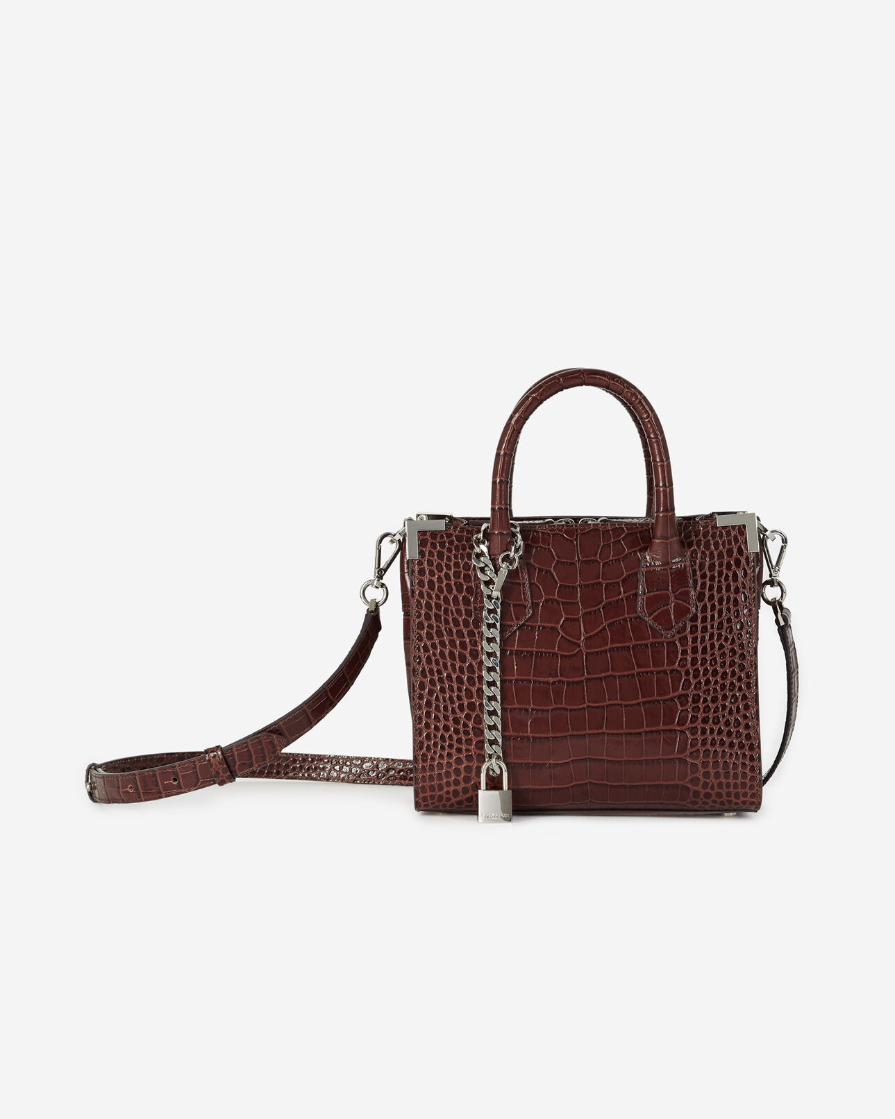 The Kooples WOMEN DARK BROWN croco-print ming bag in brown leather