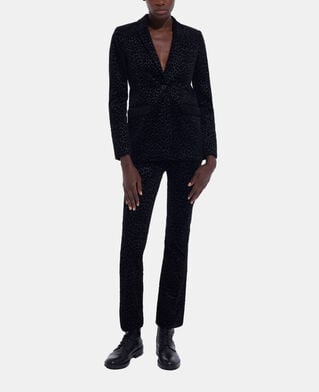 The Kooples WOMEN BLACK black velvet suit jacket with leopard print