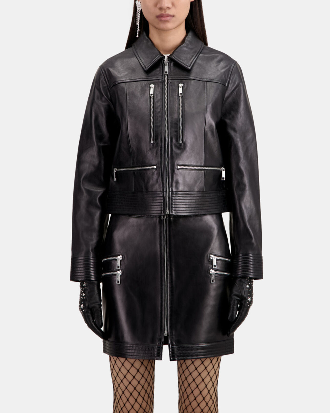 The Kooples WOMEN BLACK black leather biker jacket with zipper