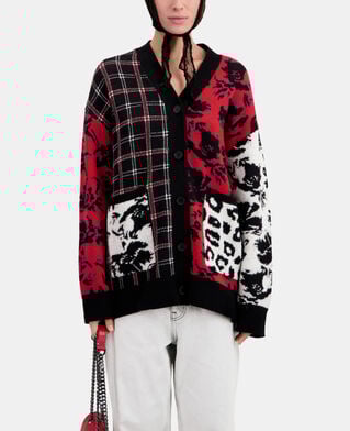 The Kooples MUJER BLACK / BURGUNDY /WHITE cárdigan patchwork mezcla lana